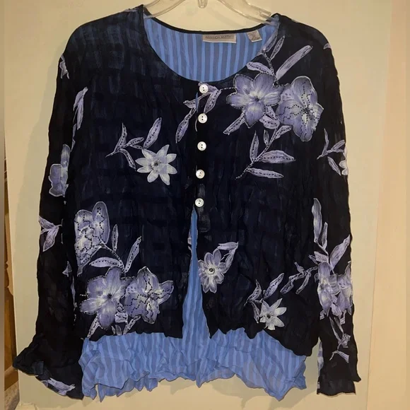 Vintage Pretty Beaded Floral Button Down Blouse Top - Picture 2 of 8